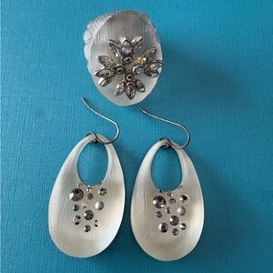 “Alexis Bittar” Exquisite Lucite And Crystal Ring and Earring set